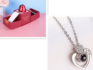 Valentine's Day 🌹 Metal Rose Necklace 💎 Gift Box for Her 💖