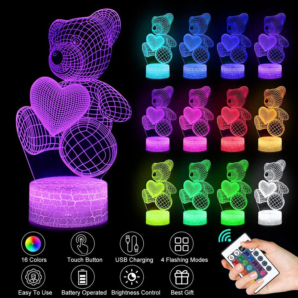 3D LED Lamp – Teddy Night Light 🎁✨❤️🧸💡