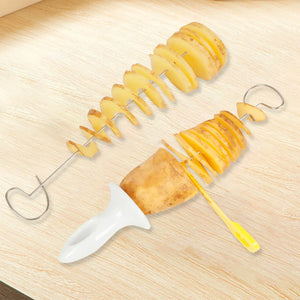 Spiral Potato Cutter with 4 Stainless Steel Sticks Manual Twisted Potato Slicer Reusable Potato Twister Kitchen Accessories