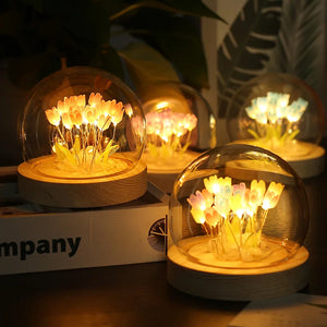 10/20Pcs Tulip Night Light Battery Operated Tulip Flower Table Lamp DIY Simulation Tulip LED Nightlight Handmade Bedside Light