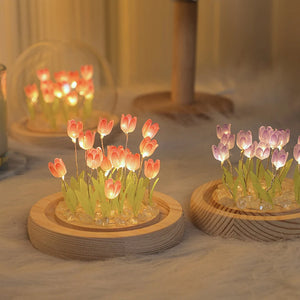 Fairy Pink Tulip Night Light Battery Operated Tulip Flower Table Lamp DIY Simulation Tulip LED Nightlight Handmade Bedside Light