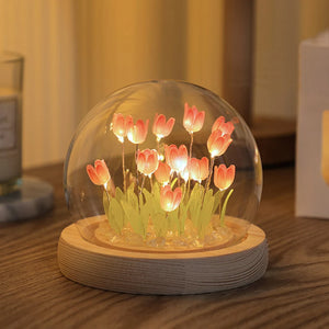 Fairy Pink Tulip Night Light Battery Operated Tulip Flower Table Lamp DIY Simulation Tulip LED Nightlight Handmade Bedside Light