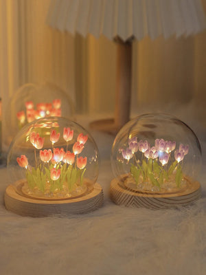 Fairy Pink Tulip Night Light Battery Operated Tulip Flower Table Lamp DIY Simulation Tulip LED Nightlight Handmade Bedside Light