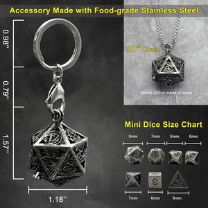 1Set Mini Metal DND Dice Set with Antique Iron Hollow D20 Necklace Dice Case Antique Tiny Metal Dice Set D&D Keychain Portable