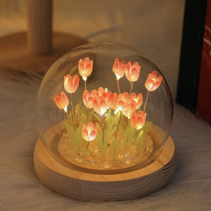 Fairy Pink Tulip Night Light Battery Operated Tulip Flower Table Lamp DIY Simulation Tulip LED Nightlight Handmade Bedside Light