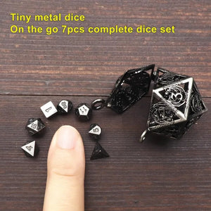 1Set Mini Metal DND Dice Set with Antique Iron Hollow D20 Necklace Dice Case Antique Tiny Metal Dice Set D&D Keychain Portable