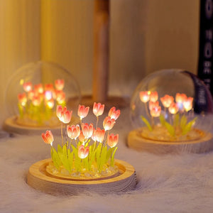 Fairy Pink Tulip Night Light Battery Operated Tulip Flower Table Lamp DIY Simulation Tulip LED Nightlight Handmade Bedside Light