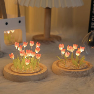 Fairy Pink Tulip Night Light Battery Operated Tulip Flower Table Lamp DIY Simulation Tulip LED Nightlight Handmade Bedside Light