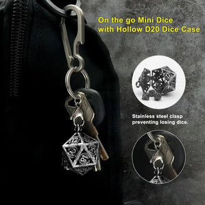 1Set Mini Metal DND Dice Set with Antique Iron Hollow D20 Necklace Dice Case Antique Tiny Metal Dice Set D&D Keychain Portable