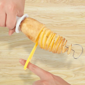 Spiral Potato Cutter with 4 Stainless Steel Sticks Manual Twisted Potato Slicer Reusable Potato Twister Kitchen Accessories