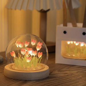 Fairy Pink Tulip Night Light Battery Operated Tulip Flower Table Lamp DIY Simulation Tulip LED Nightlight Handmade Bedside Light