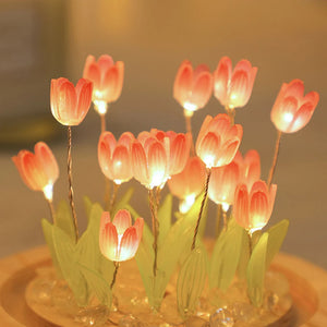 Fairy Pink Tulip Night Light Battery Operated Tulip Flower Table Lamp DIY Simulation Tulip LED Nightlight Handmade Bedside Light