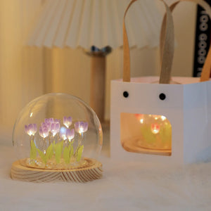 Fairy Pink Tulip Night Light Battery Operated Tulip Flower Table Lamp DIY Simulation Tulip LED Nightlight Handmade Bedside Light