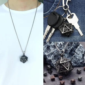 1Set Mini Metal DND Dice Set with Antique Iron Hollow D20 Necklace Dice Case Antique Tiny Metal Dice Set D&D Keychain Portable