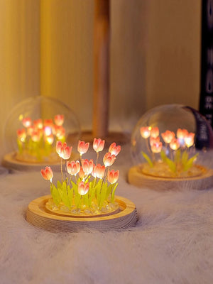 Fairy Pink Tulip Night Light Battery Operated Tulip Flower Table Lamp DIY Simulation Tulip LED Nightlight Handmade Bedside Light